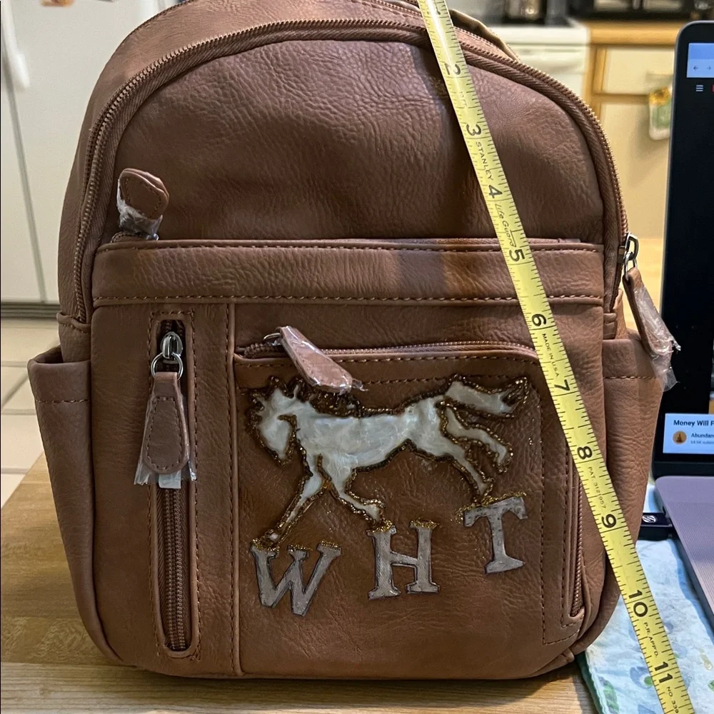 Brown Backpack W/ WHT Horse Patch Design Julie Lee